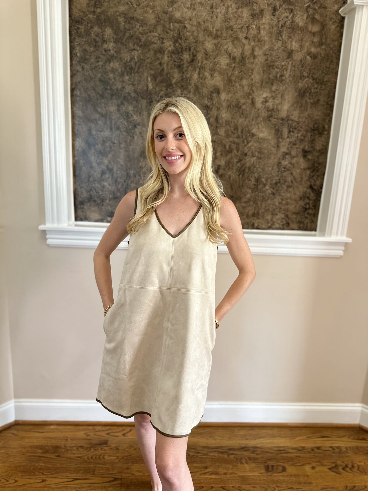 V-neck Suede Shift Dress
