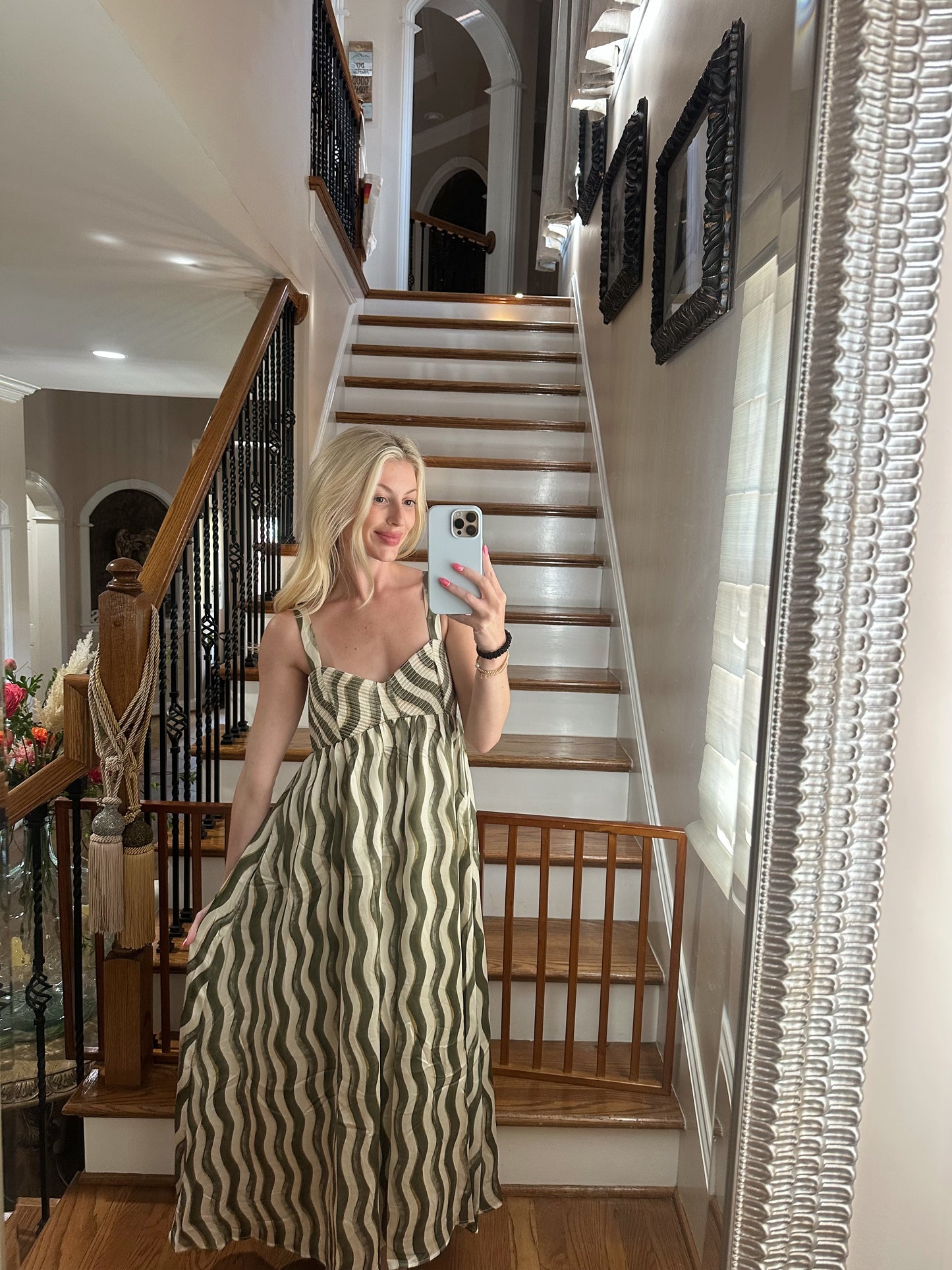 Olive & Cream Satin Maxi Dress