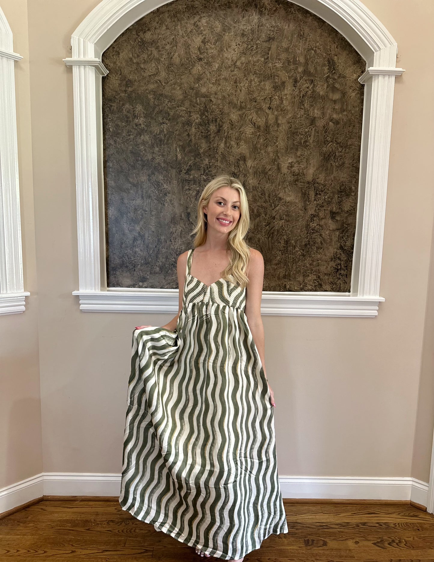 Olive & Cream Satin Maxi Dress