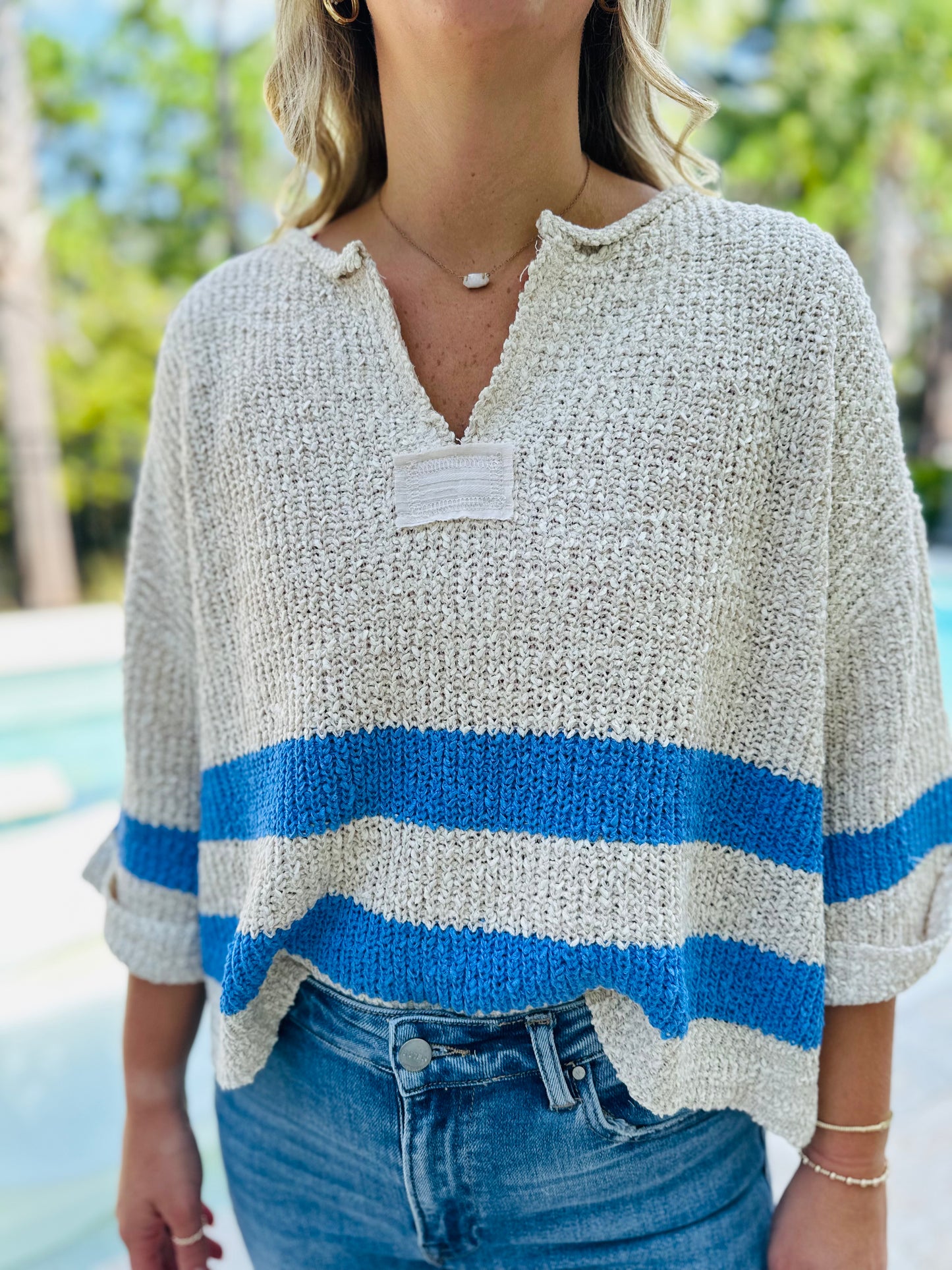 Blue Striped Crop Sweater
