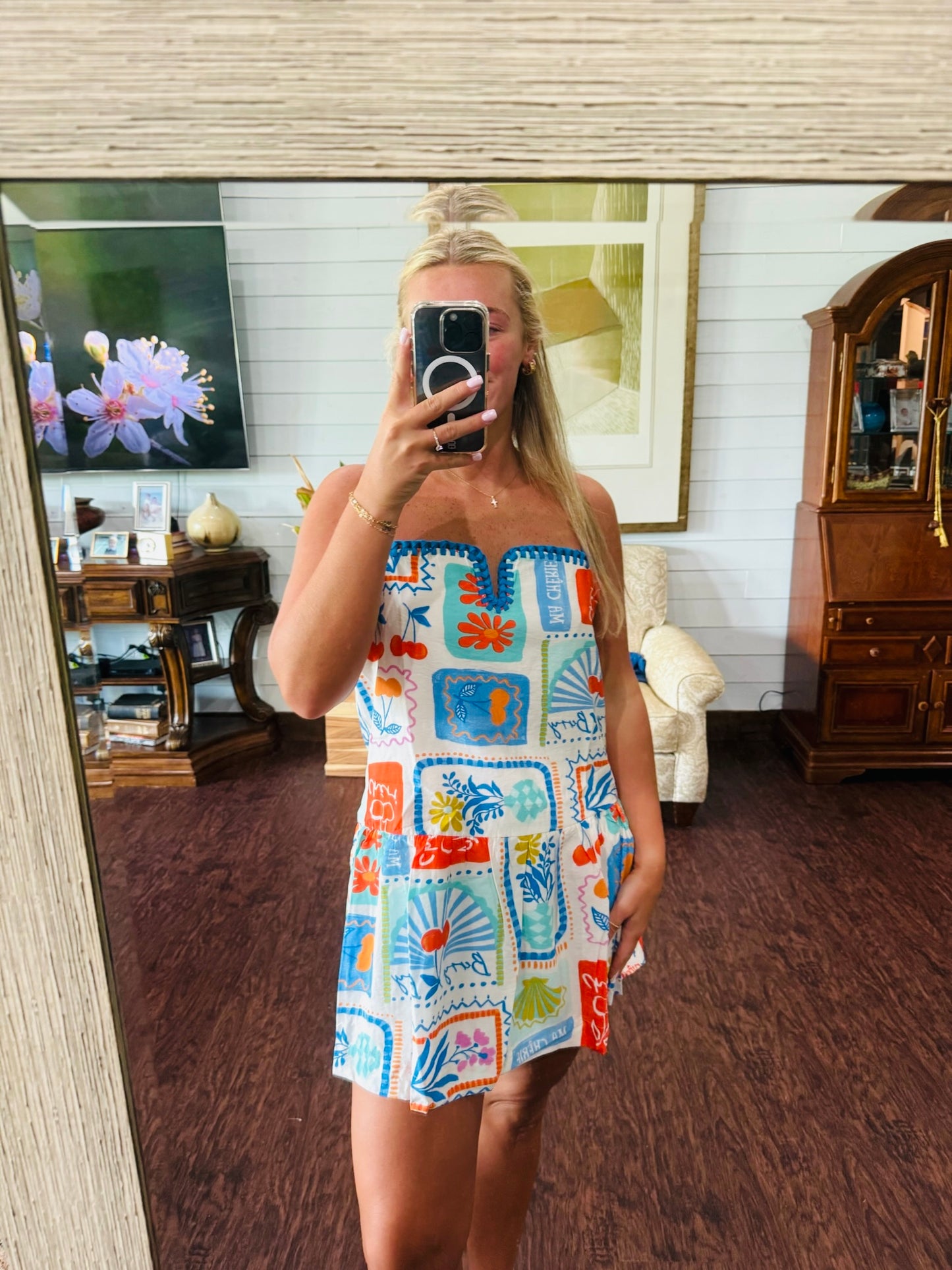 Paradise Print Drop Waist Mini Dress