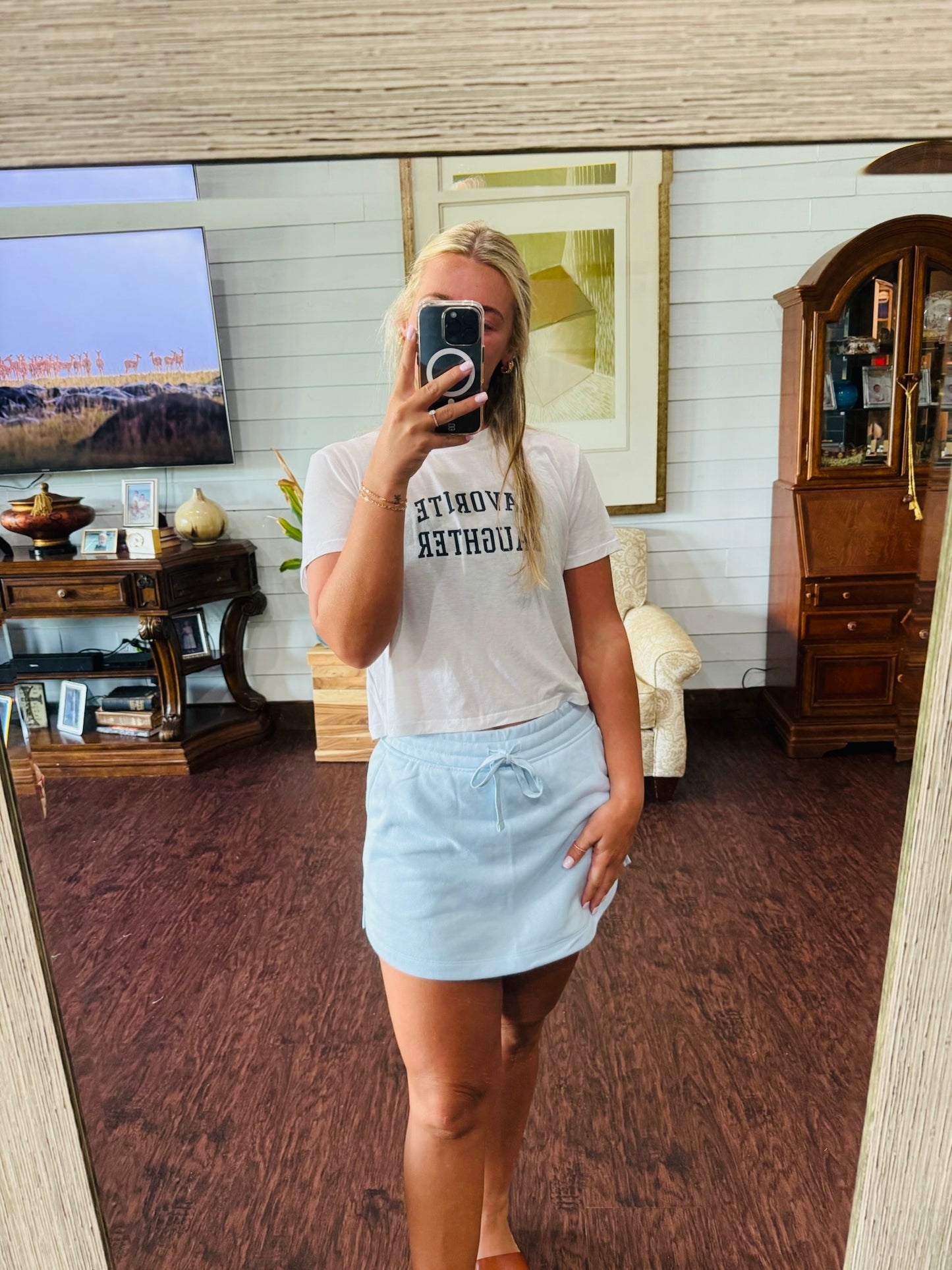 Ice Blue French Terry Casual Skort