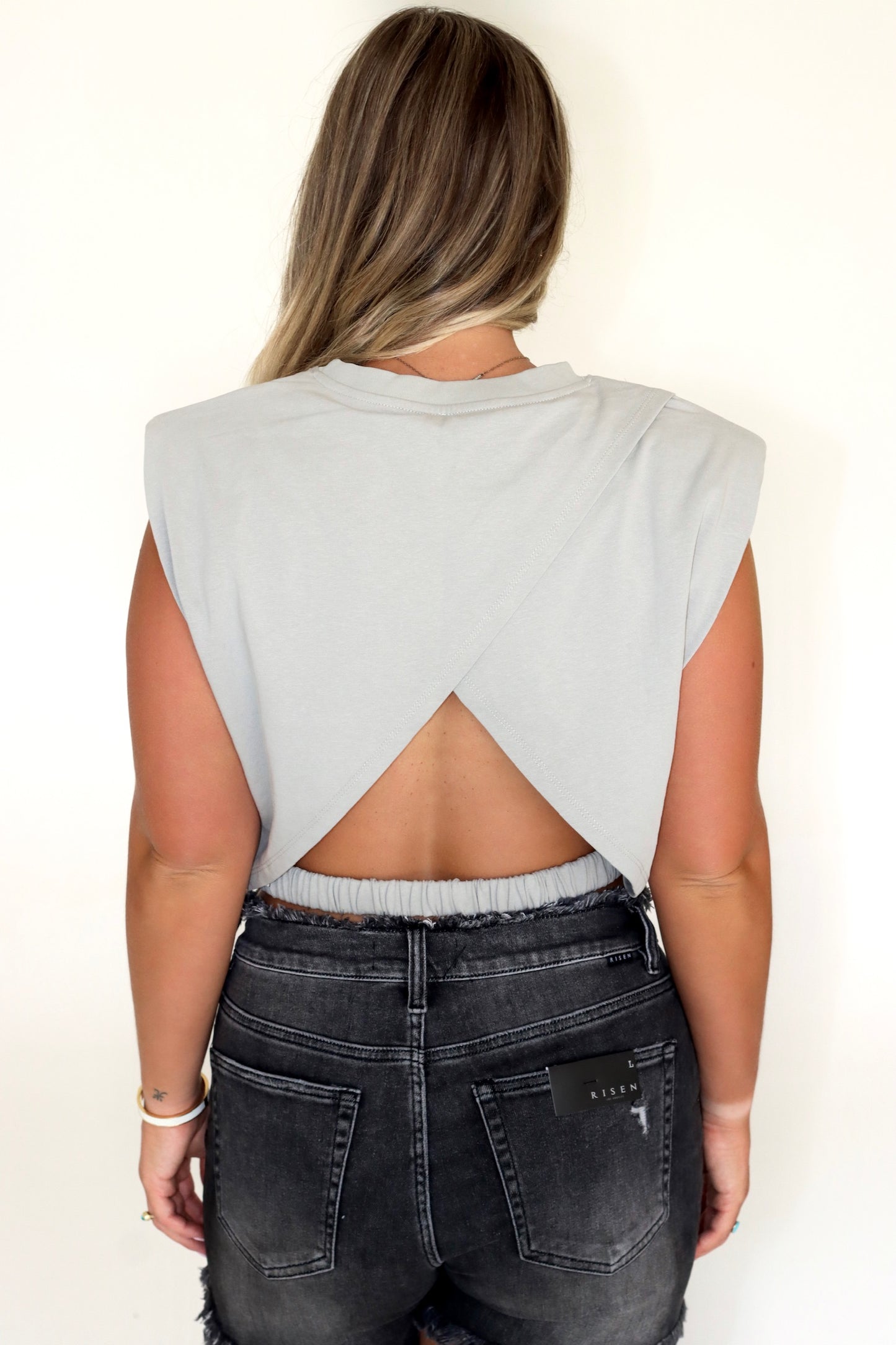 Gray Top Crisscross Back