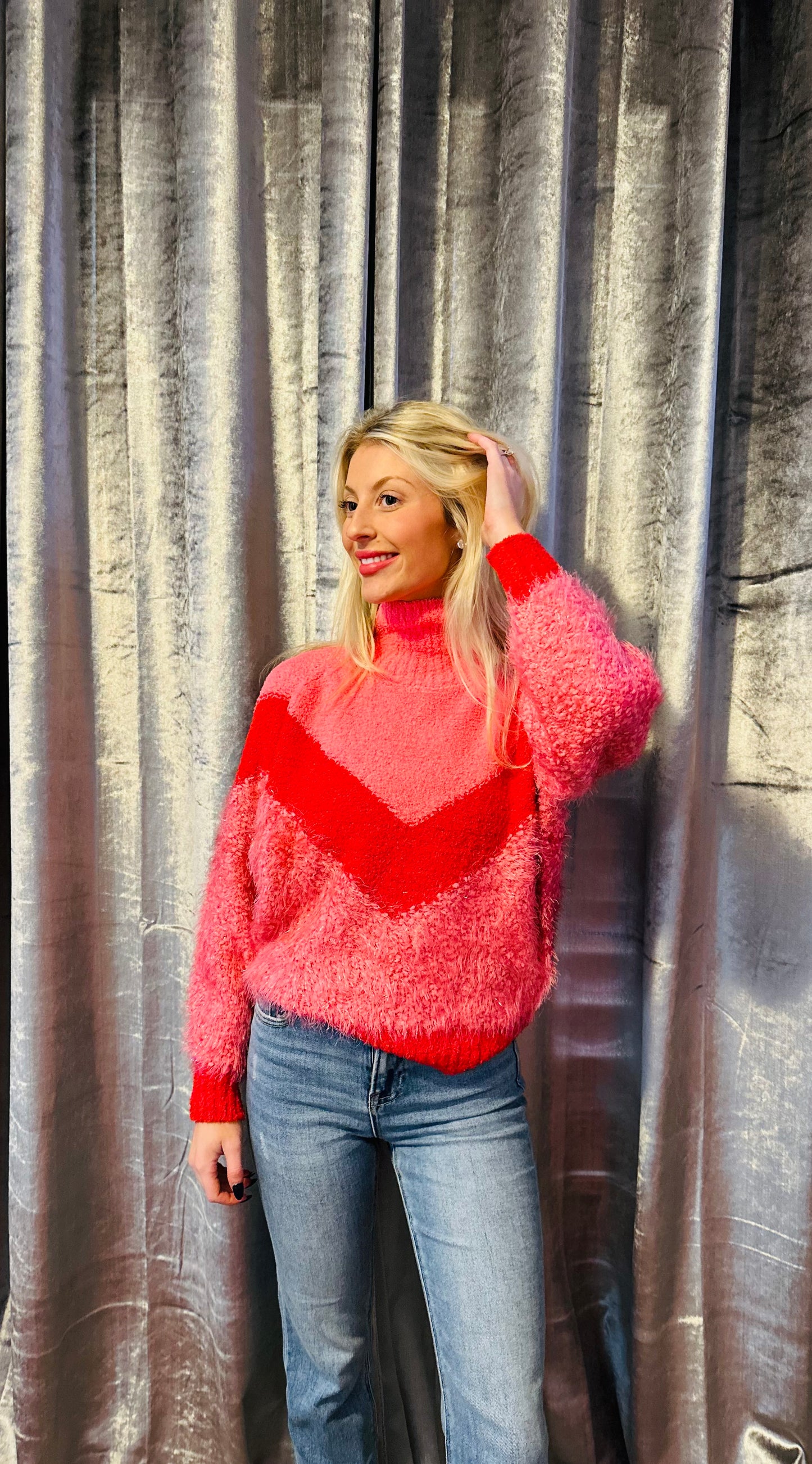 Pink & Red Fuzzy Sweater
