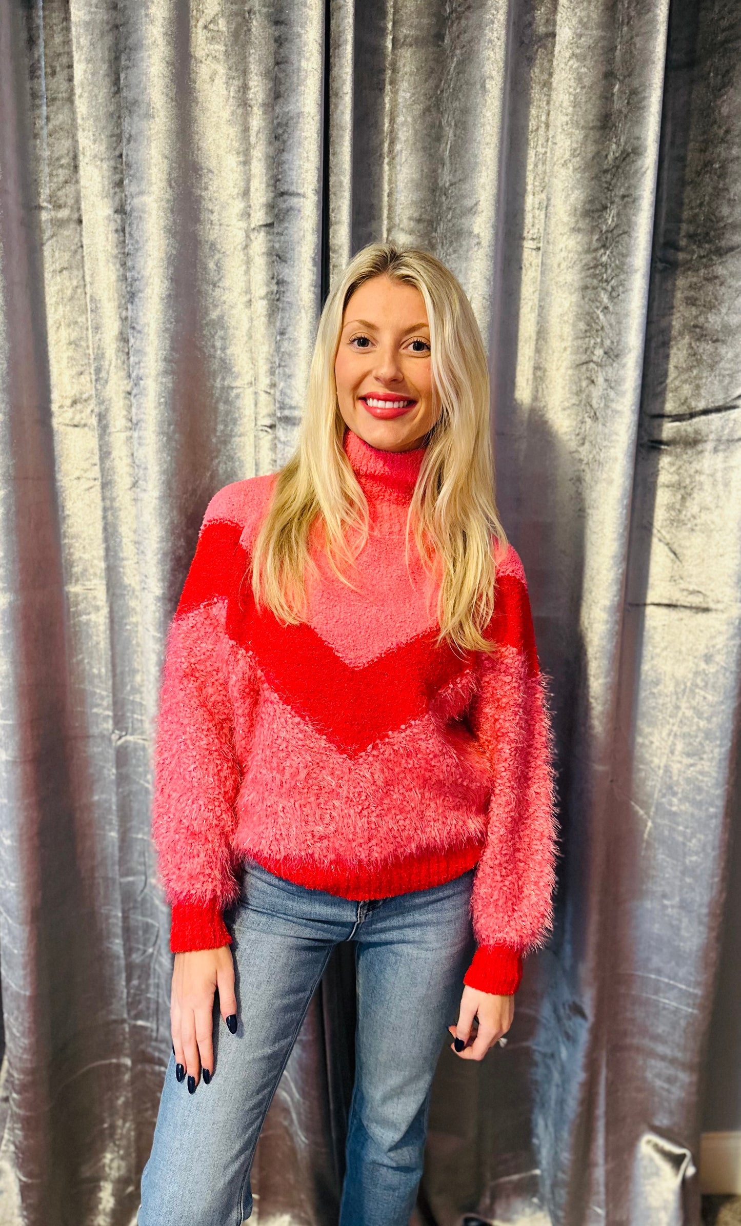 Pink & Red Fuzzy Sweater