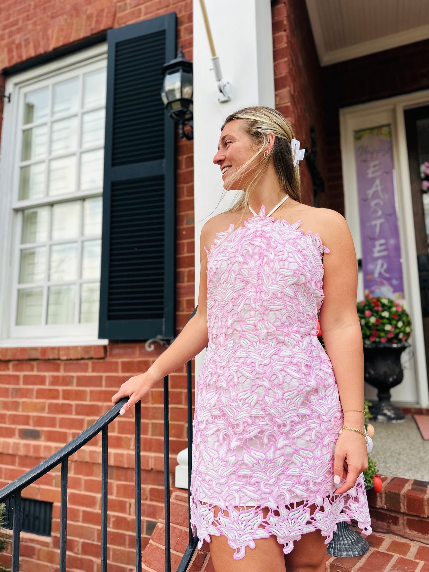 White & Pink Lace Mini Dress