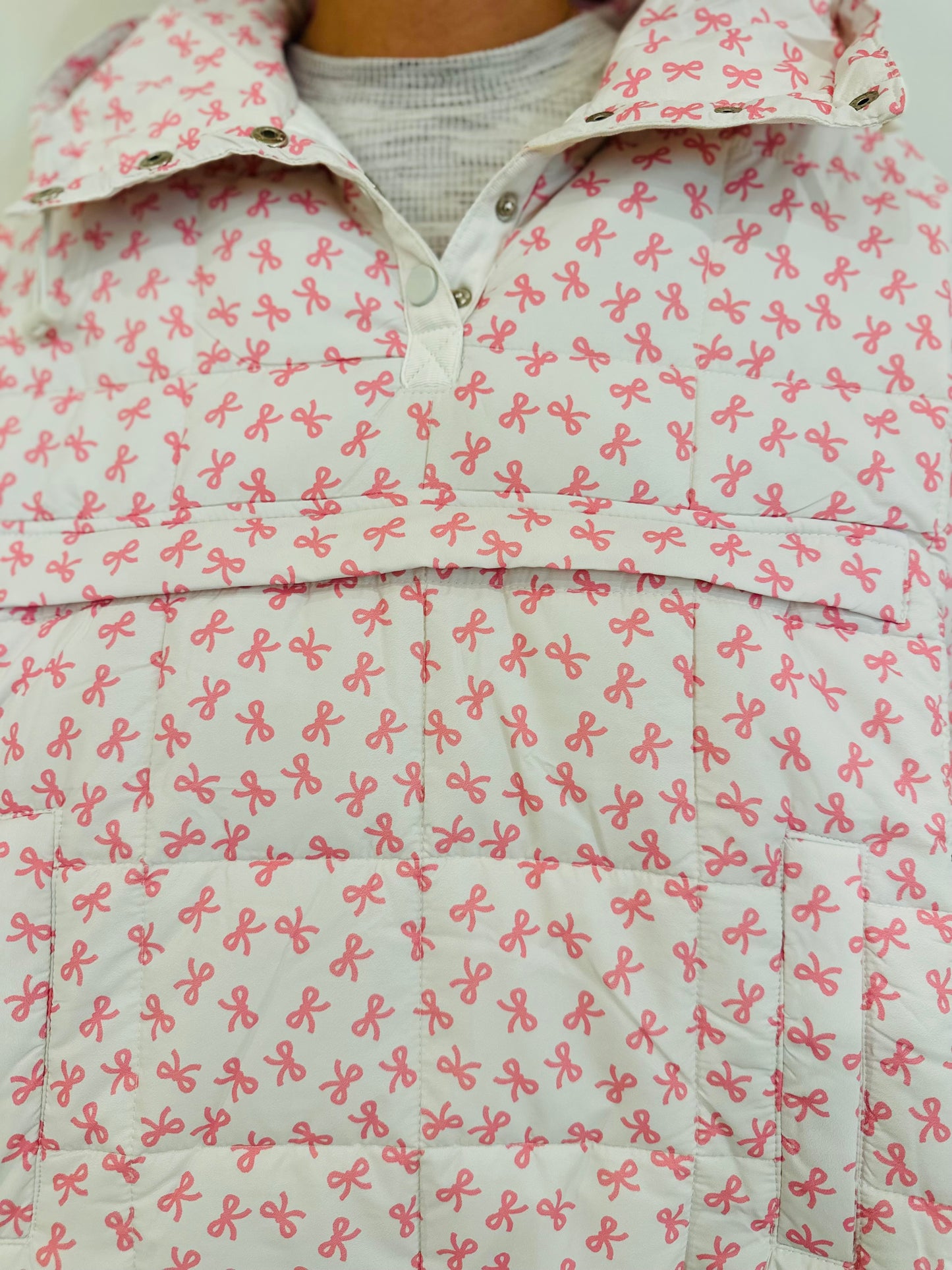 Bow Print Pullover Puffer Jacket
