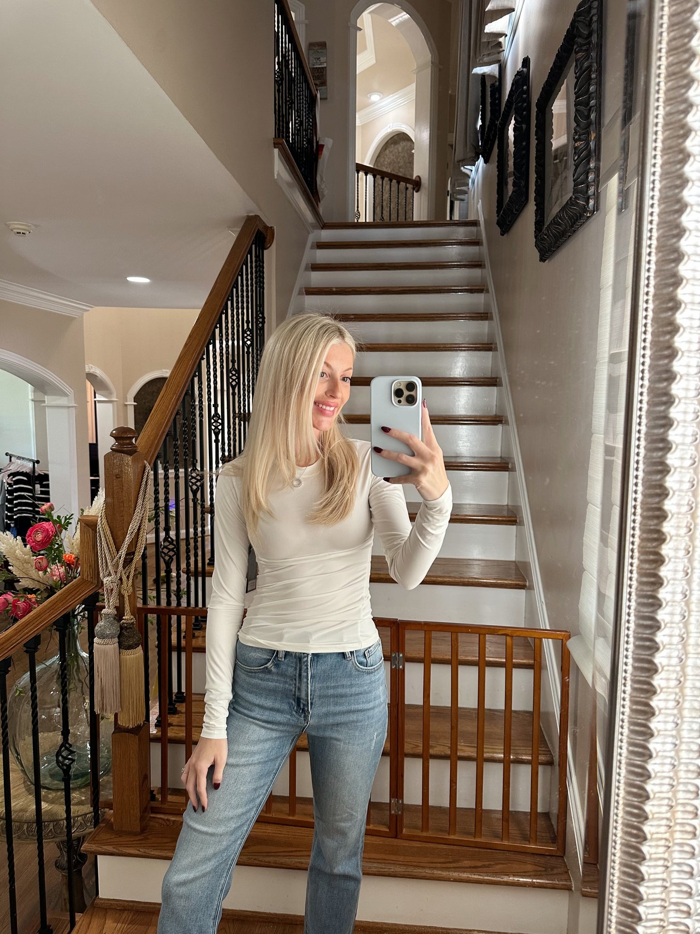 White Soft Knit Long Sleeve Tee