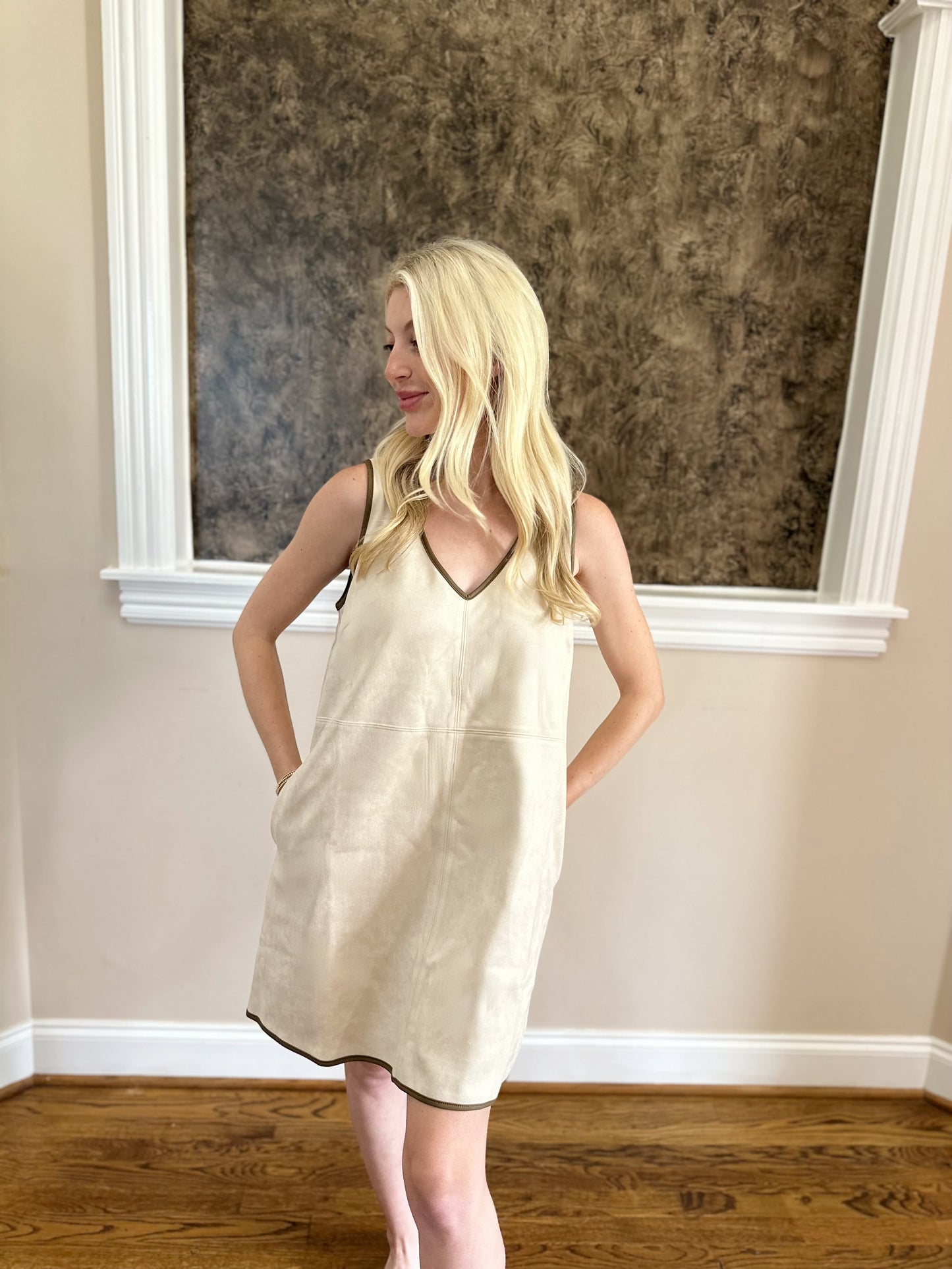 V-neck Suede Shift Dress