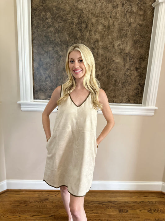 V-neck Suede Shift Dress