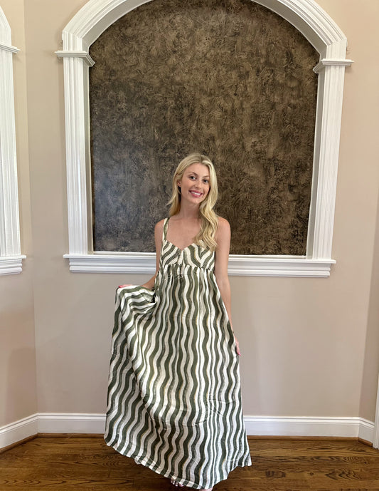 Olive & Cream Satin Maxi Dress