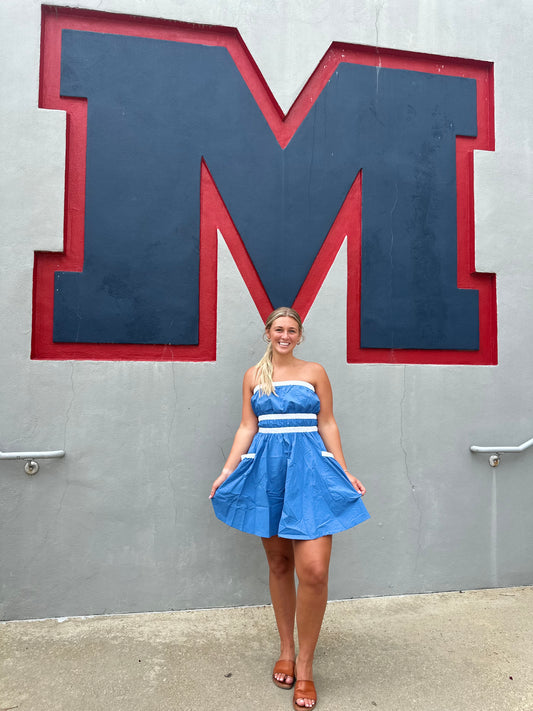 Blue and White Pocket Dress