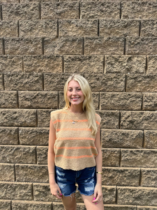 Coral Striped Top