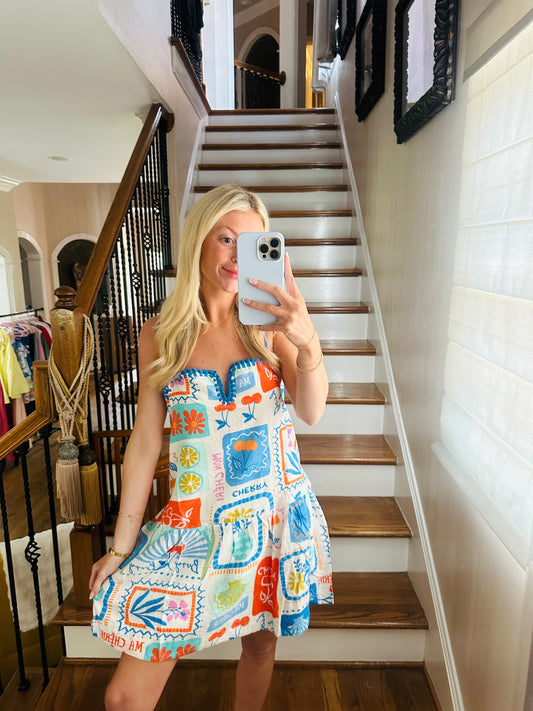 Paradise Print Drop Waist Mini Dress