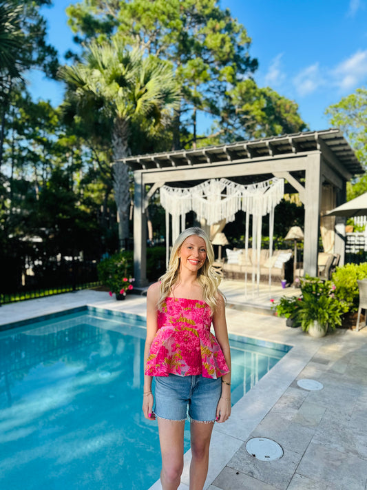 Pink Organza Floral Top