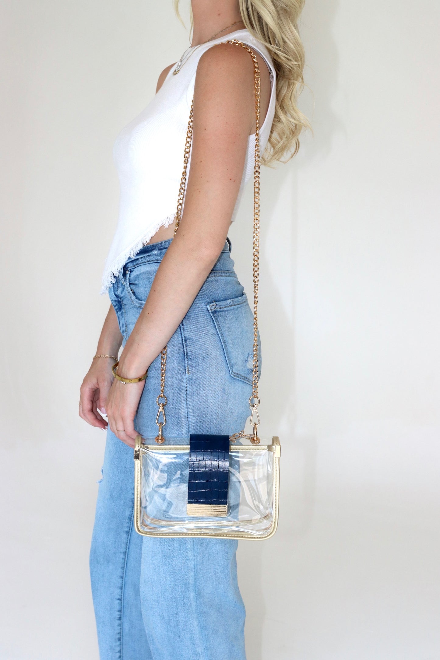 Blue Clear Bag With Gold Chain