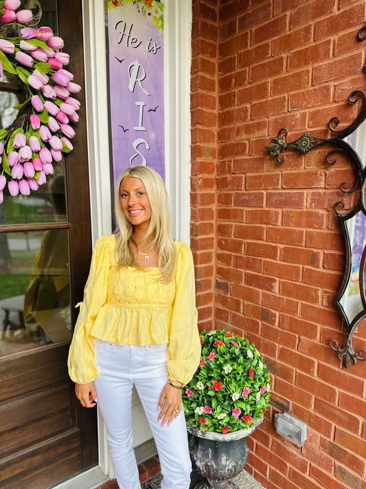 Light Yellow Square Neck Long Sleeve
