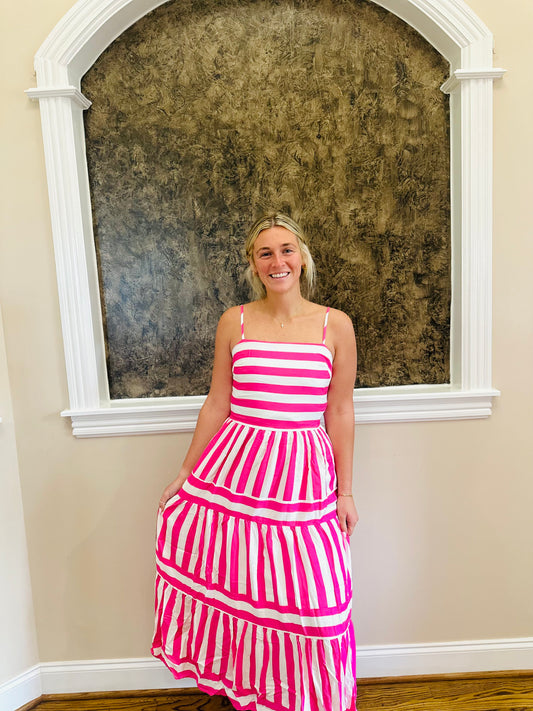 Pink Striped Midi Dress