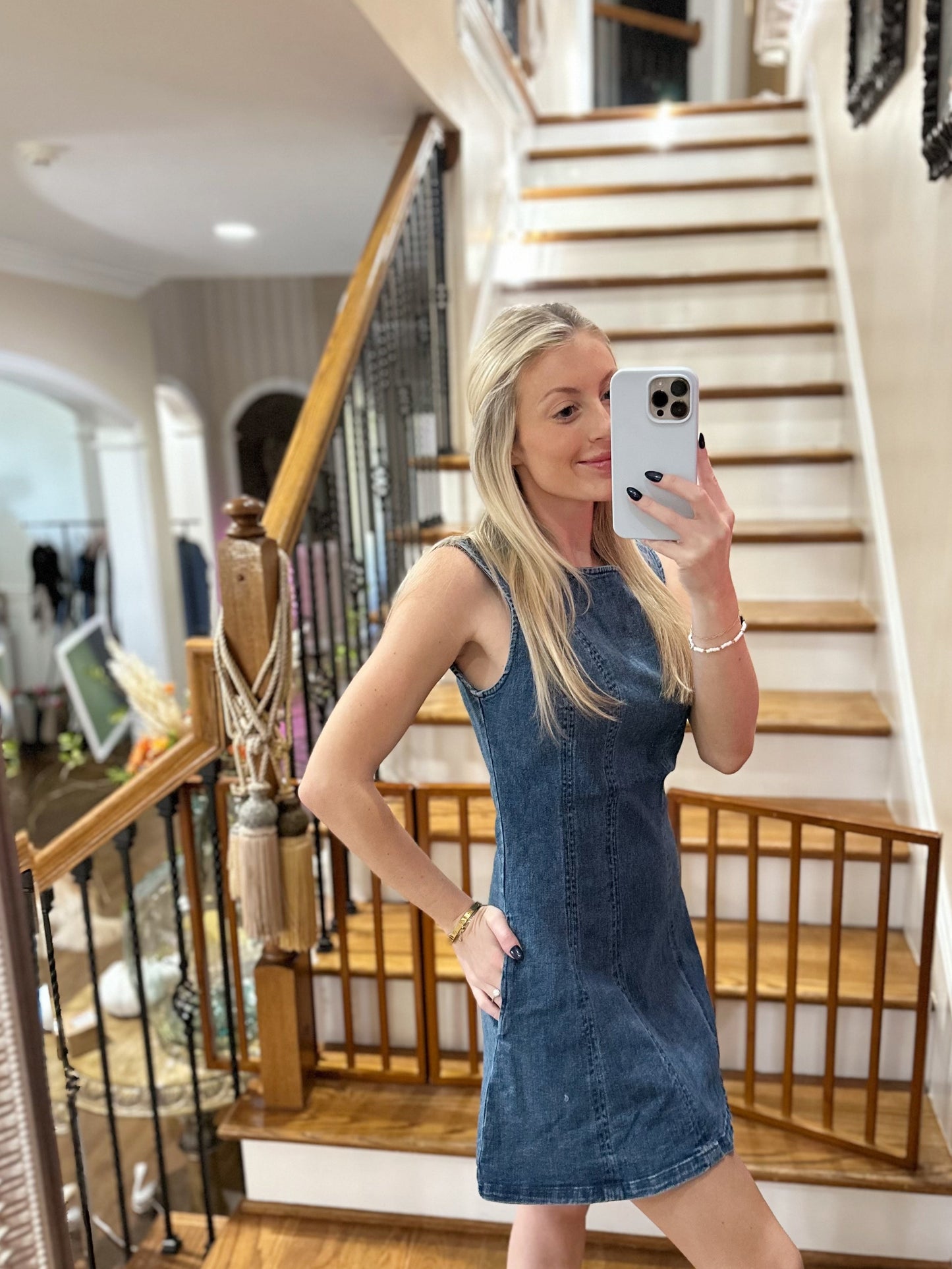 Round Neck Sleeveless Denim Dress