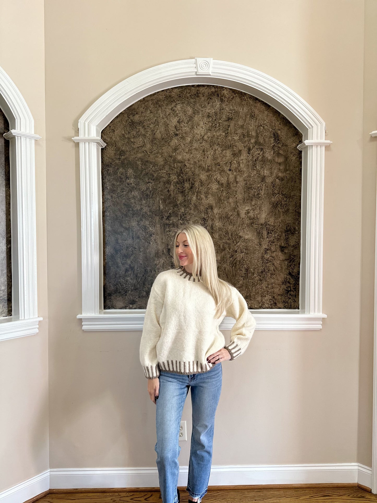 Edge Embroidered Two Tone Sweater