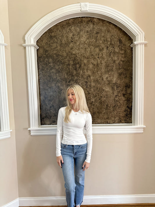 White Soft Knit Long Sleeve Tee